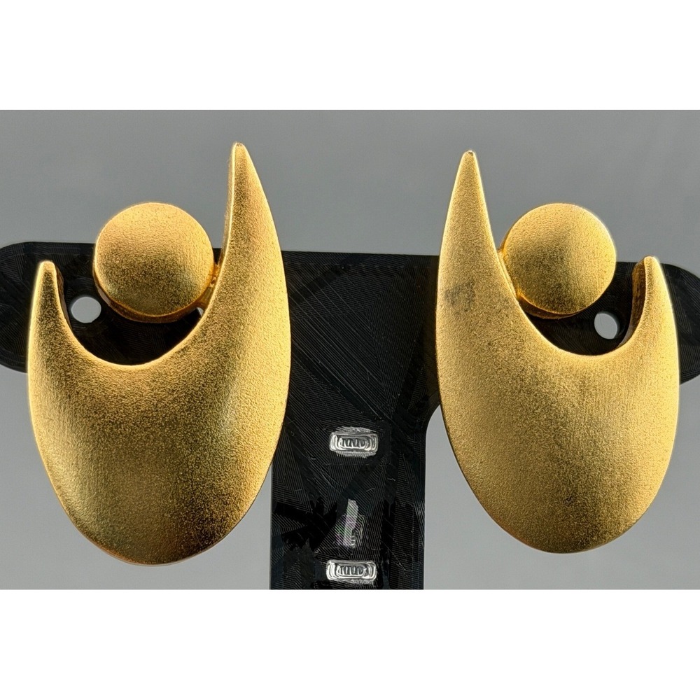 Vintage Lee Wolfe Earrings Modernistic Gold Tone Geometric Clip 1 1/2"